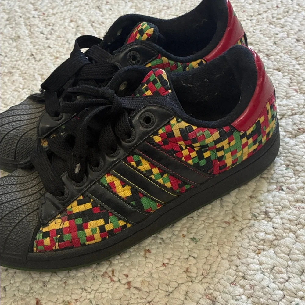 adidas Superstar Green Red Yellow Black Jamaica Marley Rasta Athletic Sneakers
